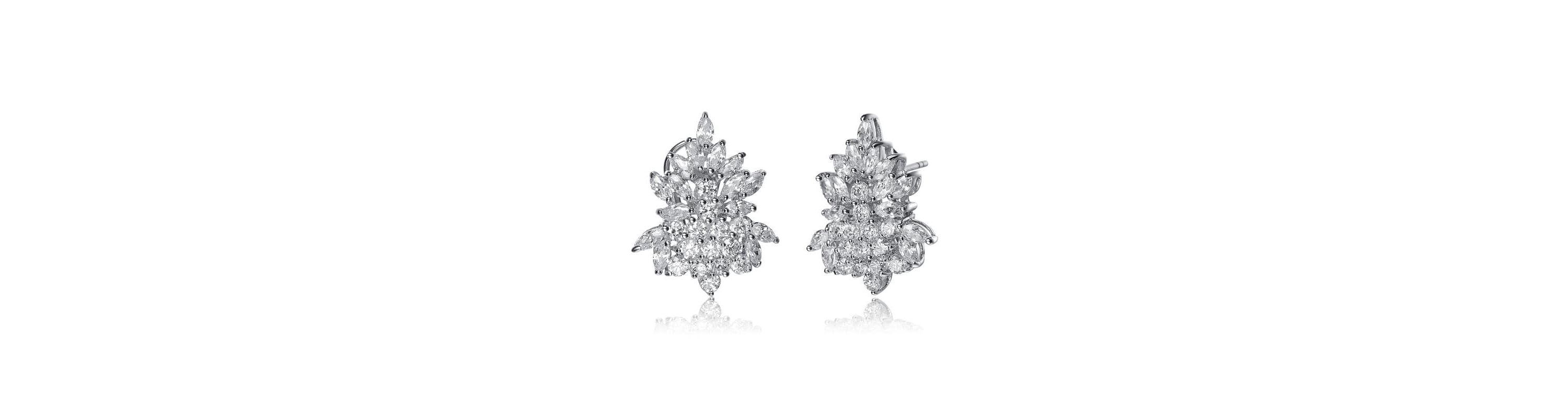 Lab Created Sterling Silver White Gold Plated with Clear Cubic Zirconia Marquise Cluster Earrings
