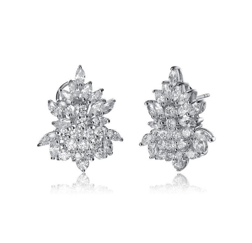 Lab Created Sterling Silver White Gold Plated with Clear Cubic Zirconia Marquise Cluster Earrings