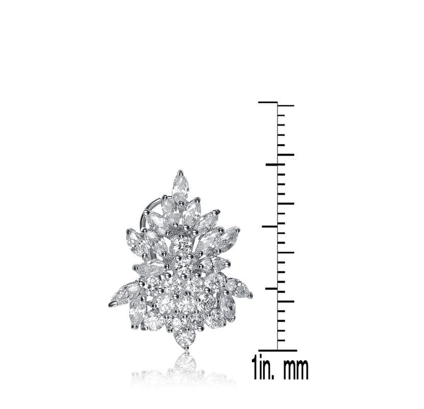 Lab Created Sterling Silver White Gold Plated with Clear Cubic Zirconia Marquise Cluster Earrings