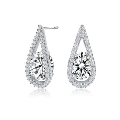 Rozzato Lab Created Sterling Silver White Gold Plated with Clear Round Cubic Zirconia Pear Frame Halo Earrings