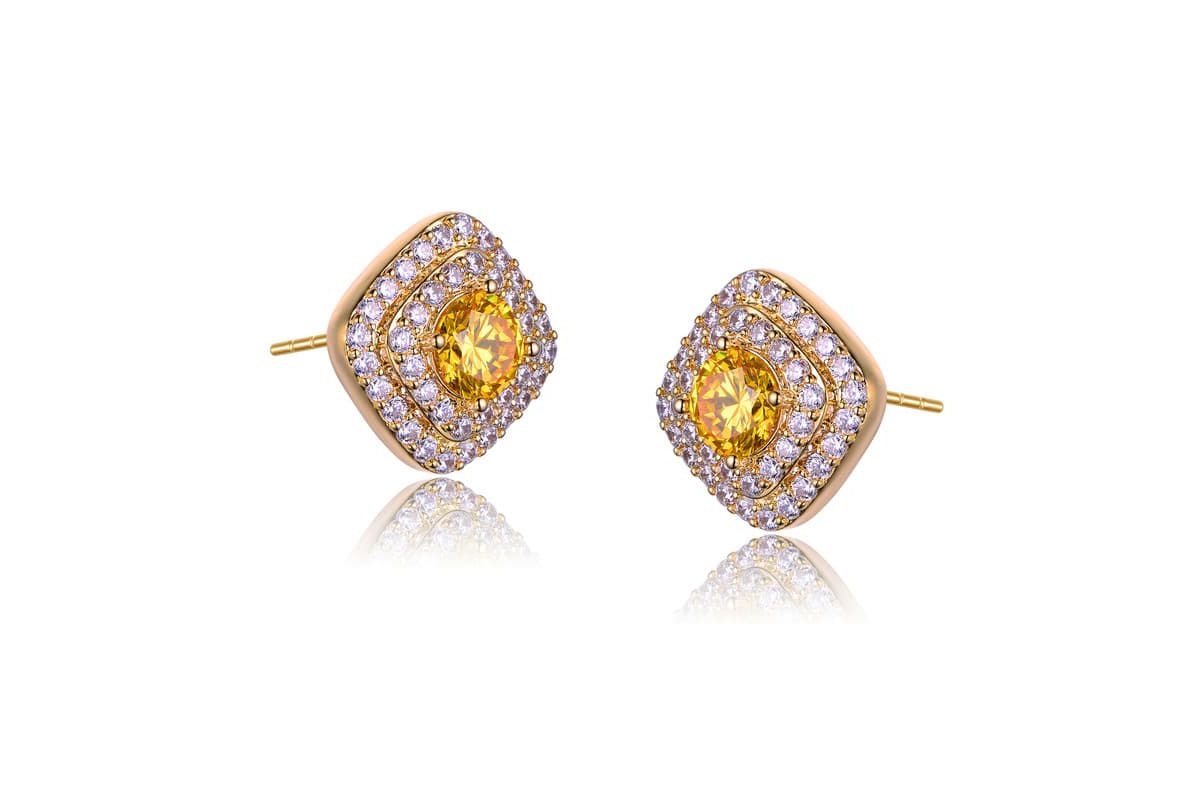 Lab Created 14K Gold Plated with Yellow Cubic Zirconia Square Halo Stud Earrings