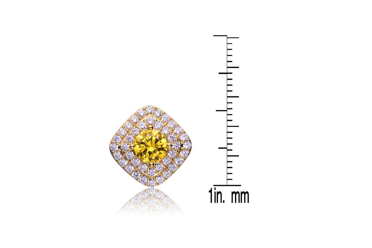 Lab Created 14K Gold Plated with Yellow Cubic Zirconia Square Halo Stud Earrings