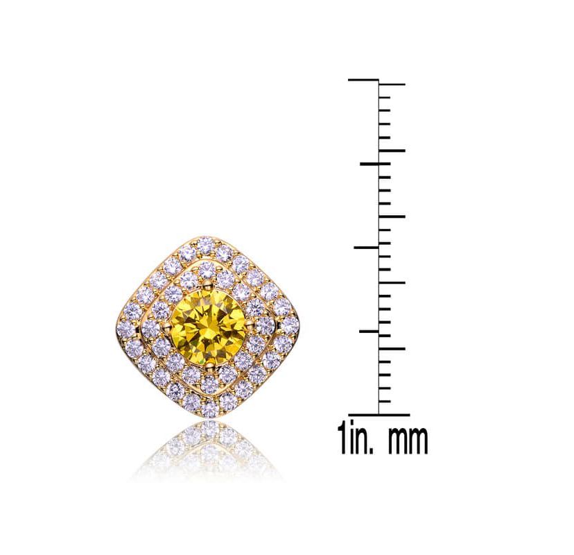 Lab Created 14K Gold Plated with Yellow Cubic Zirconia Square Halo Stud Earrings