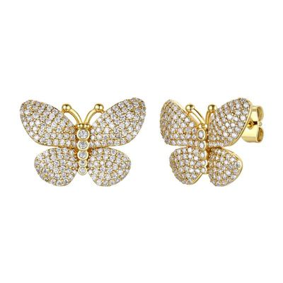 Rozzato Lab Created Sterling Silver 14K Gold Plated with Clear Cubic Zirconia Butterfly Pave Earrings