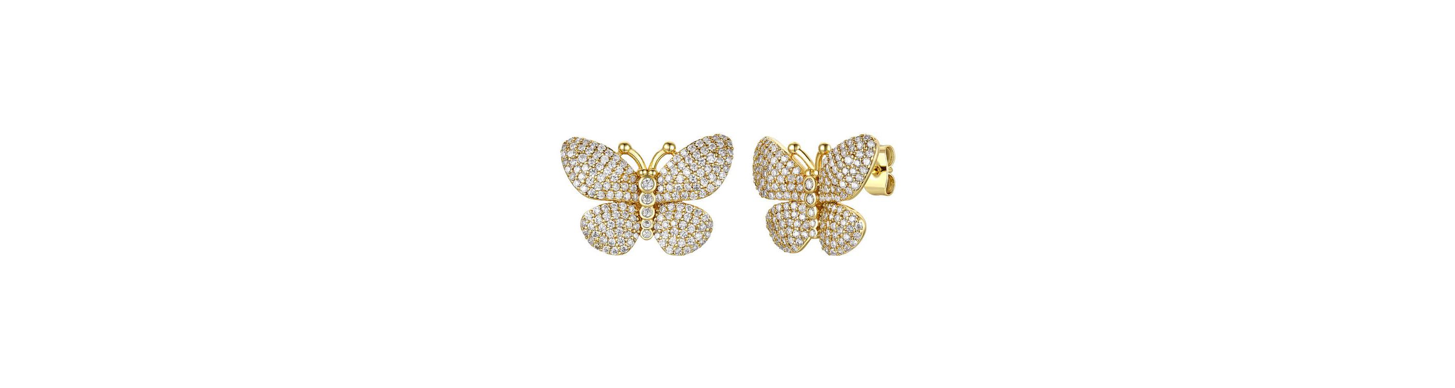 Lab Created Sterling Silver 14K Gold Plated with Clear Cubic Zirconia Butterfly Pave Earrings