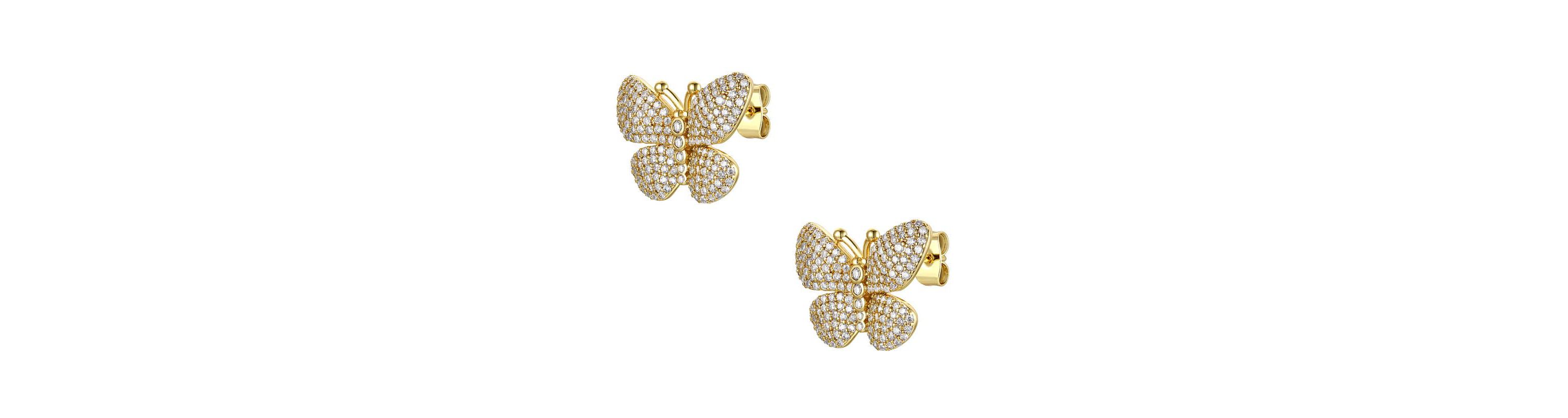 Lab Created Sterling Silver 14K Gold Plated with Clear Cubic Zirconia Butterfly Pave Earrings
