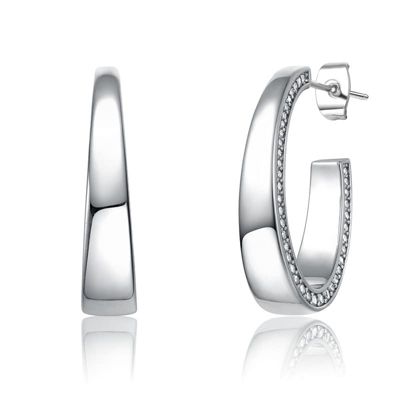 Rozzato Lab Created Sterling Silver with Clear Cubic Zirconia Tapered C-Hoop Earrings