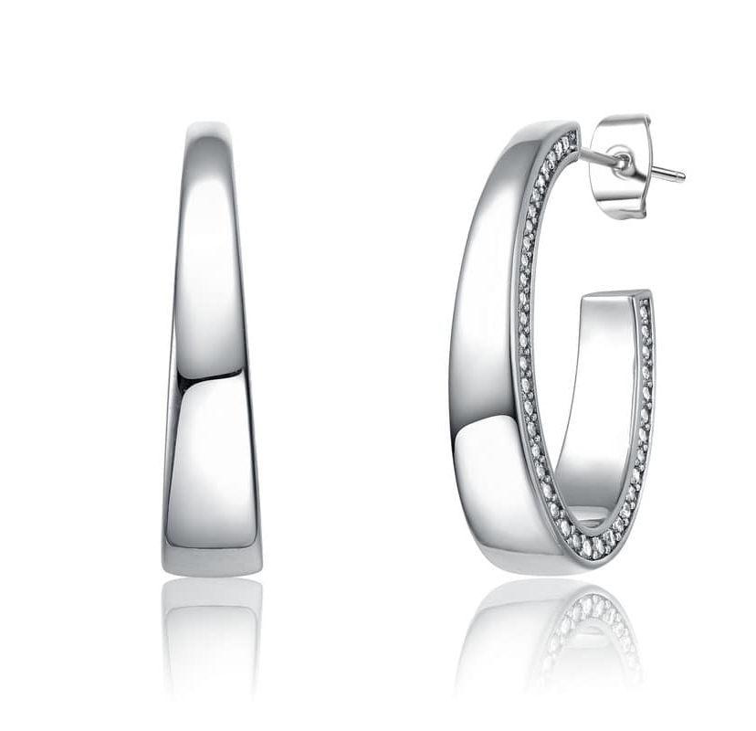 Lab Created Sterling Silver with Clear Cubic Zirconia Tapered C-Hoop Earrings