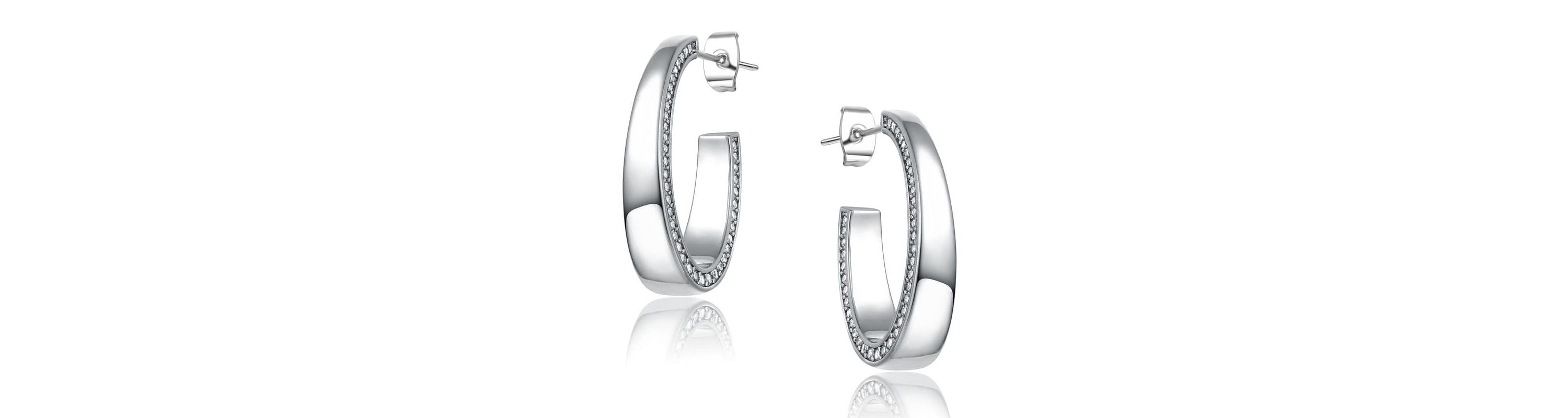 Lab Created Sterling Silver with Clear Cubic Zirconia Tapered C-Hoop Earrings