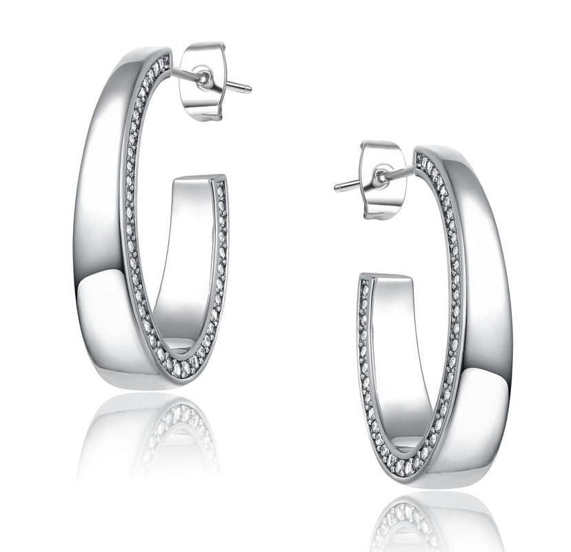 Lab Created Sterling Silver with Clear Cubic Zirconia Tapered C-Hoop Earrings