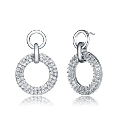Rozzato Lab Created Sterling Silver White Gold Plated with Clear Cubic Zirconia Halo Drop Earrings