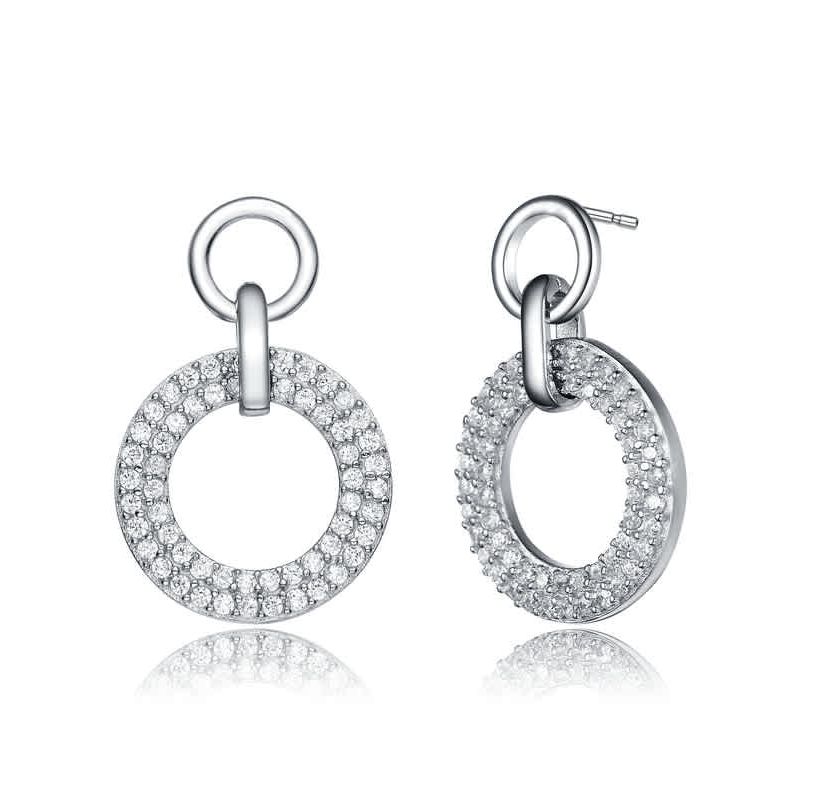 Lab Created Sterling Silver White Gold Plated with Clear Cubic Zirconia Halo Drop Earrings