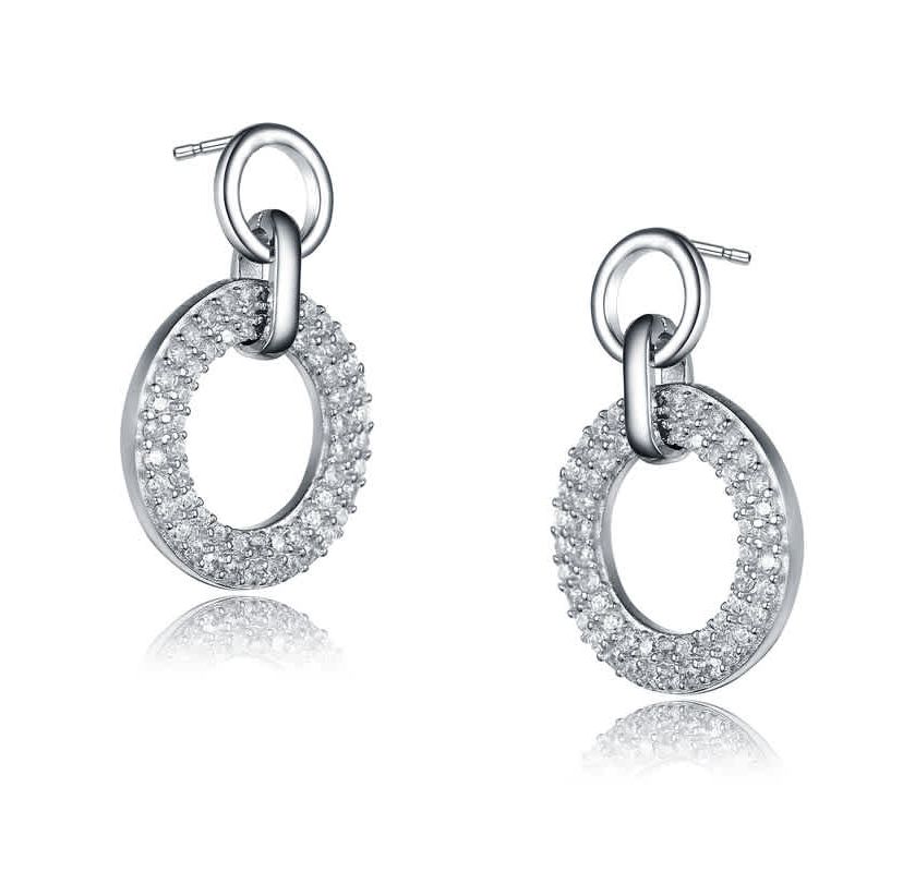 Lab Created Sterling Silver White Gold Plated with Clear Cubic Zirconia Halo Drop Earrings