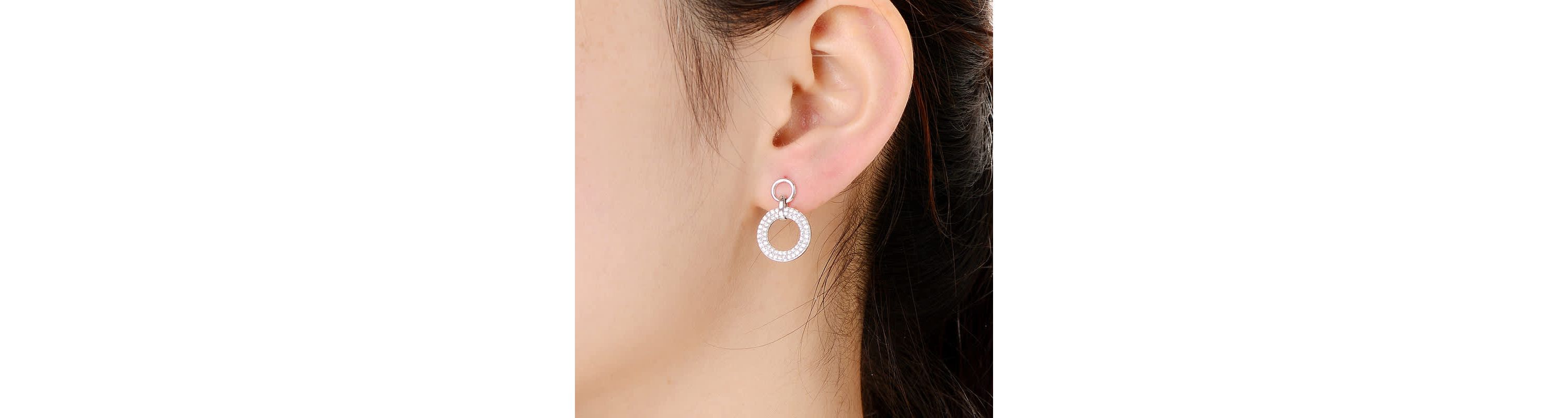 Lab Created Sterling Silver White Gold Plated with Clear Cubic Zirconia Halo Drop Earrings