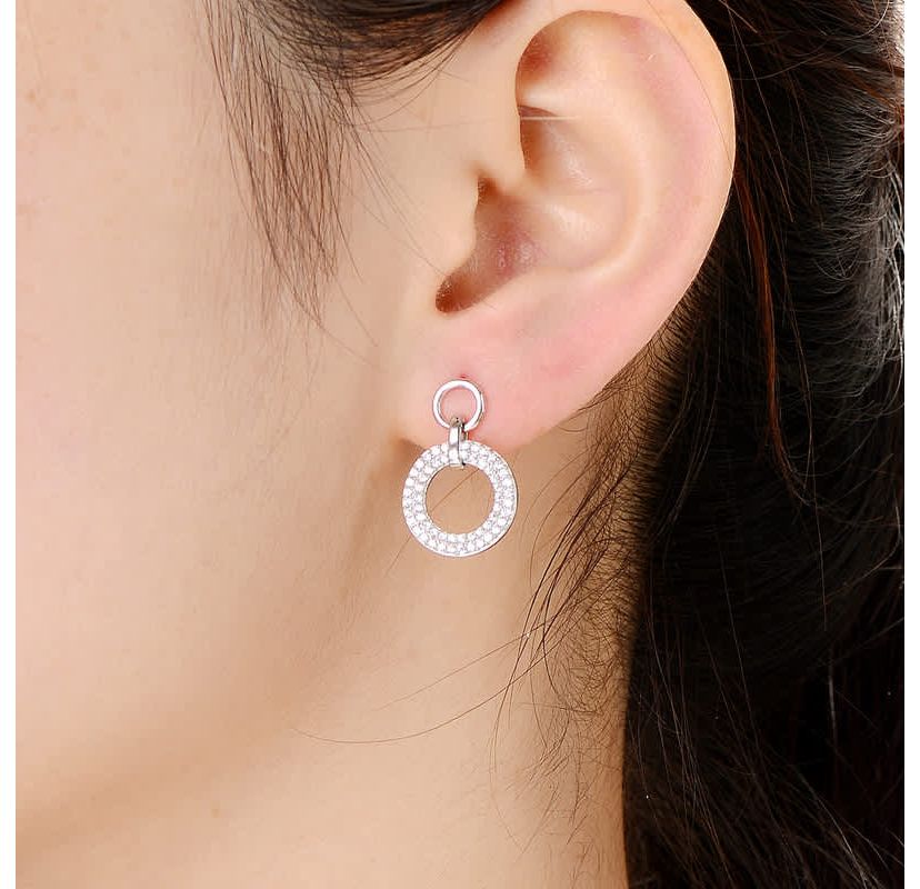 Lab Created Sterling Silver White Gold Plated with Clear Cubic Zirconia Halo Drop Earrings
