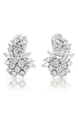 Rozzato Lab Created Sterling Silver White Gold Plated with Clear Cubic Zirconia Marquise Cluster Stud Earrings