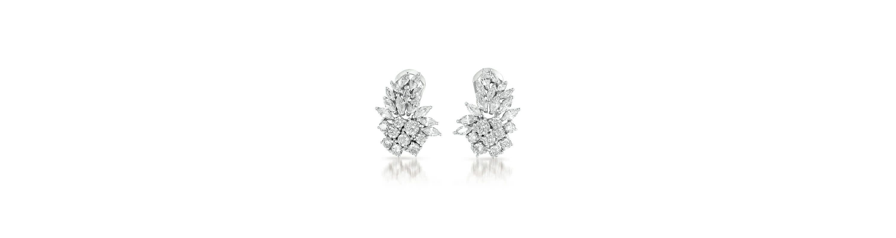 Lab Created Sterling Silver White Gold Plated with Clear Cubic Zirconia Marquise Cluster Stud Earrings