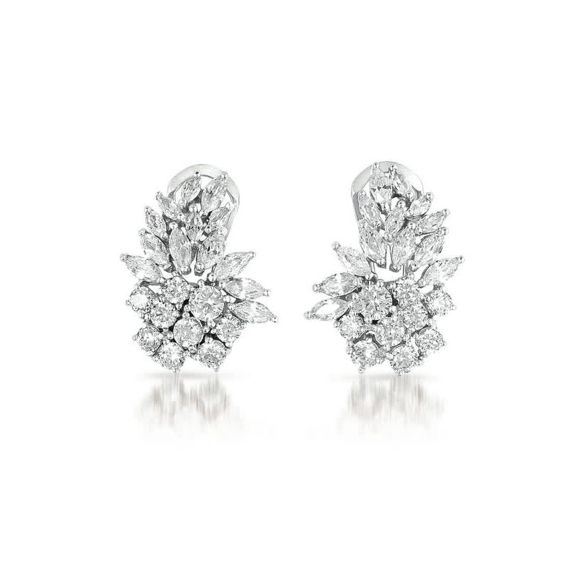 Lab Created Sterling Silver White Gold Plated with Clear Cubic Zirconia Marquise Cluster Stud Earrings