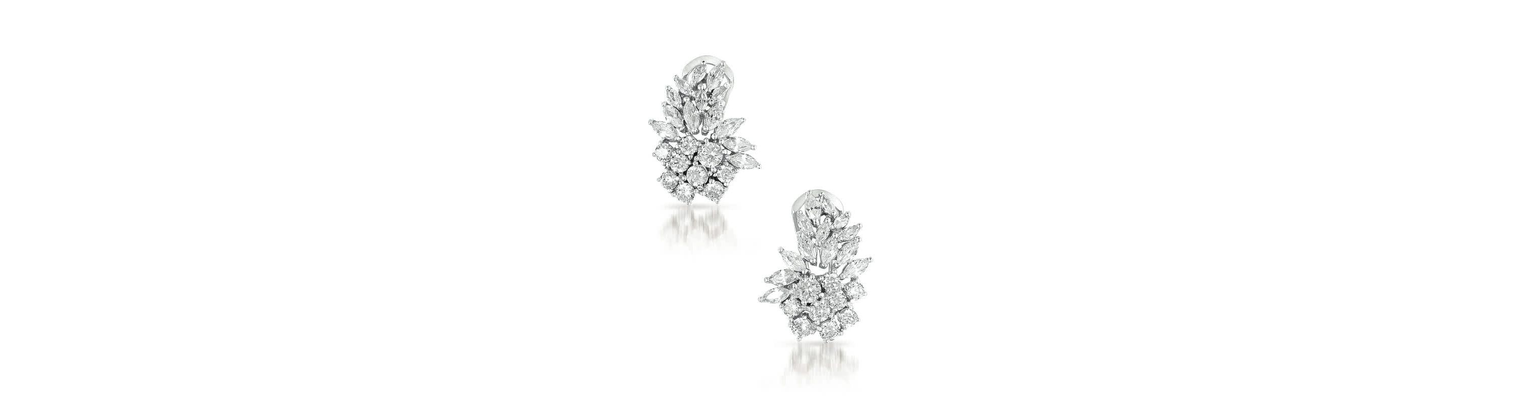 Lab Created Sterling Silver White Gold Plated with Clear Cubic Zirconia Marquise Cluster Stud Earrings