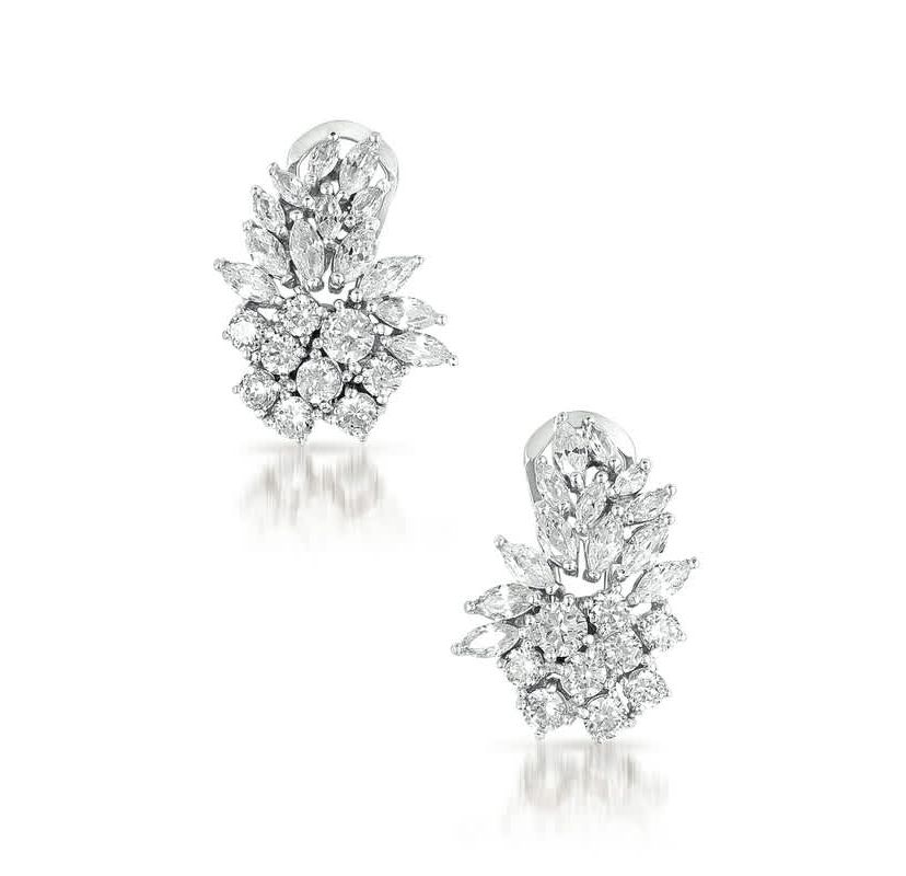Lab Created Sterling Silver White Gold Plated with Clear Cubic Zirconia Marquise Cluster Stud Earrings