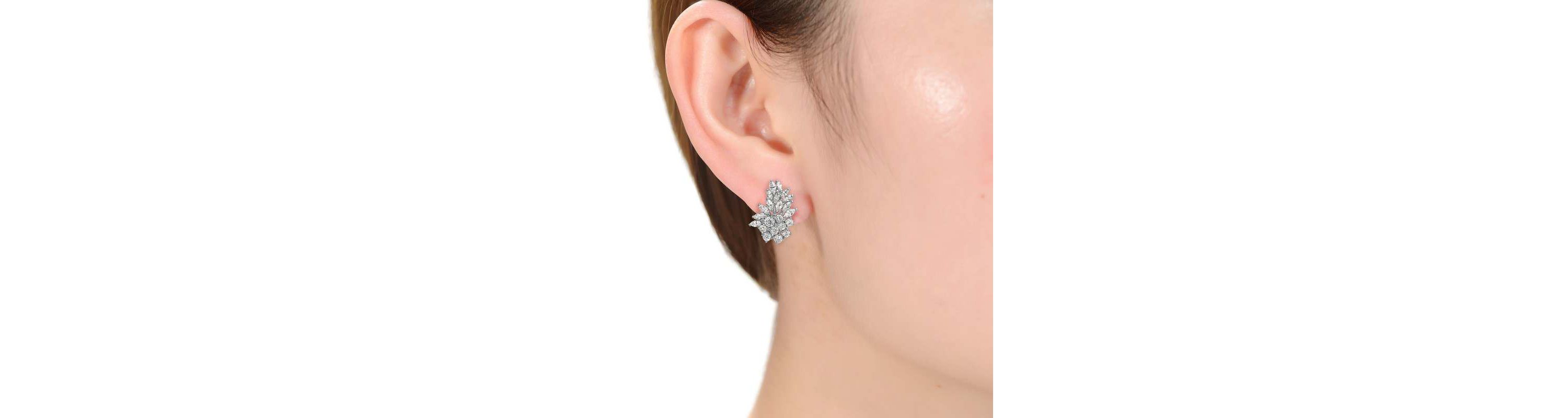 Lab Created Sterling Silver White Gold Plated with Clear Cubic Zirconia Marquise Cluster Stud Earrings