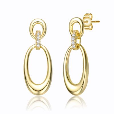 Rozzato Lab Created Sterling Silver 14K Gold Plated with Clear Cubic Zirconias Oblong Chain Dangle Earrings