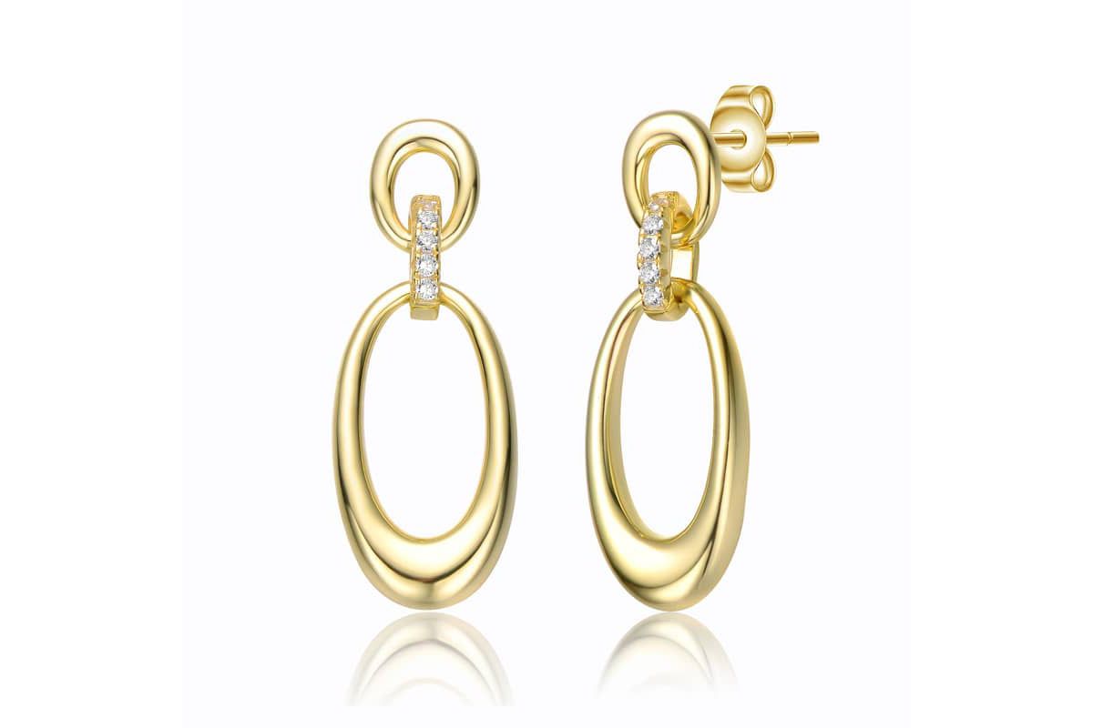 Lab Created Sterling Silver 14K Gold Plated with Clear Cubic Zirconias Oblong Chain Dangle Earrings
