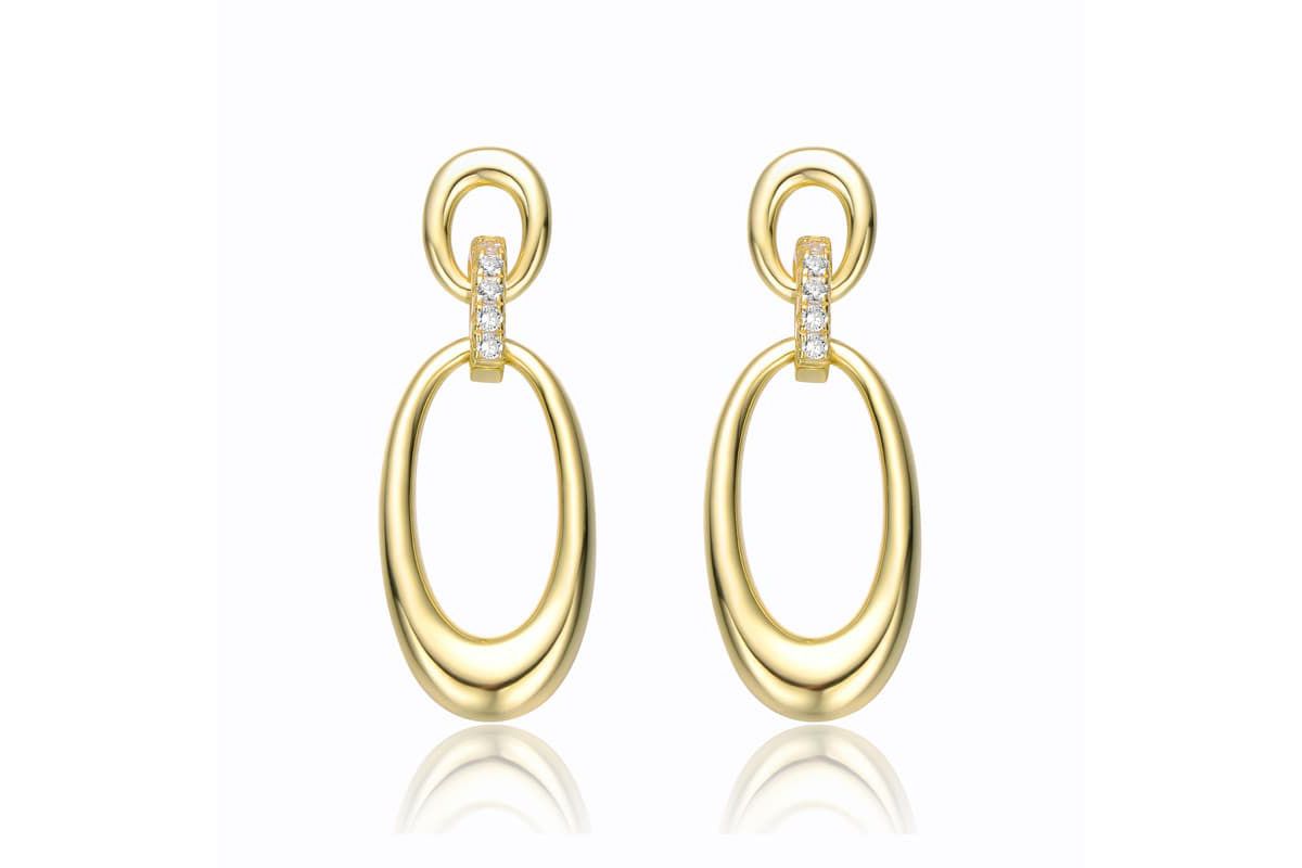 Lab Created Sterling Silver 14K Gold Plated with Clear Cubic Zirconias Oblong Chain Dangle Earrings