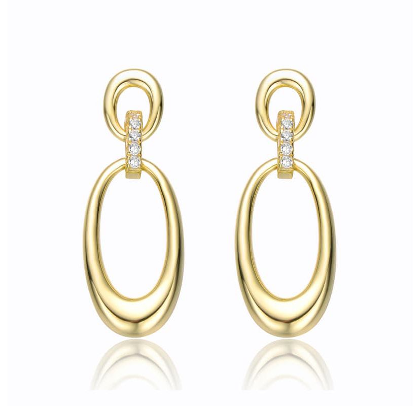Lab Created Sterling Silver 14K Gold Plated with Clear Cubic Zirconias Oblong Chain Dangle Earrings