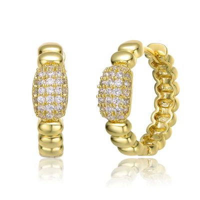 Rozzato Lab Created Teens Sterling Silver 14K Gold Plated with Cubic Zirconia Scalloped Huggie Hoop Earrings