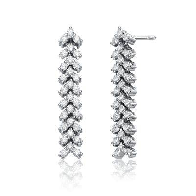Rozzato Lab Created Sterling Silver White Gold Plated with Clear Triangle Shaped Cubic Zirconia Linear Drop Earrings