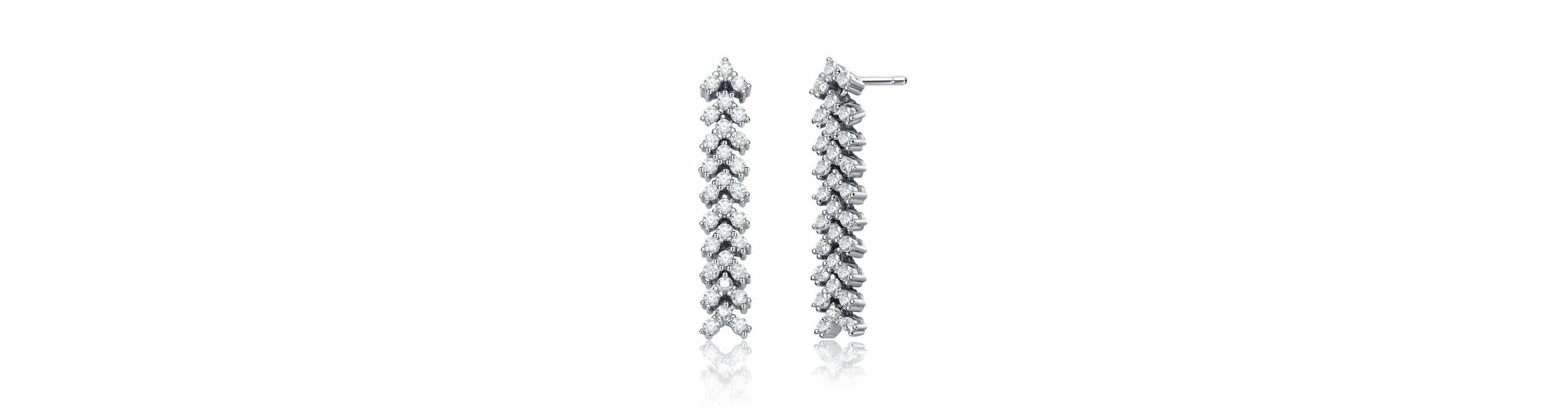Lab Created Sterling Silver White Gold Plated with Clear Triangle Shaped Cubic Zirconia Linear Drop Earrings