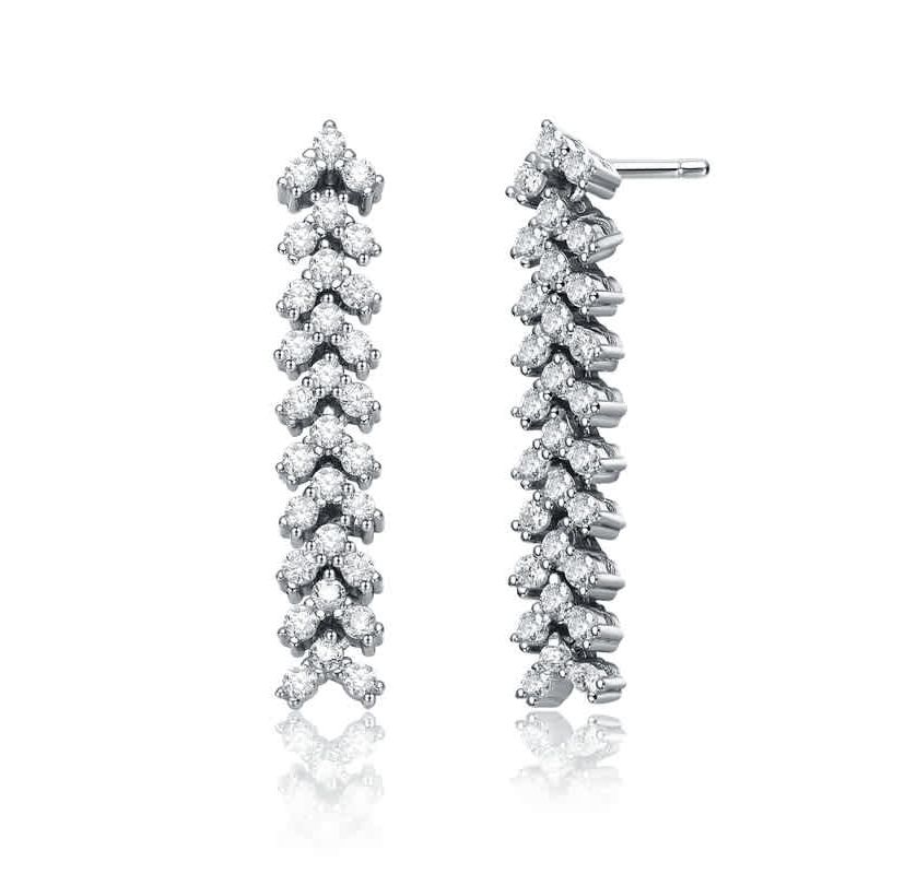 Lab Created Sterling Silver White Gold Plated with Clear Triangle Shaped Cubic Zirconia Linear Drop Earrings