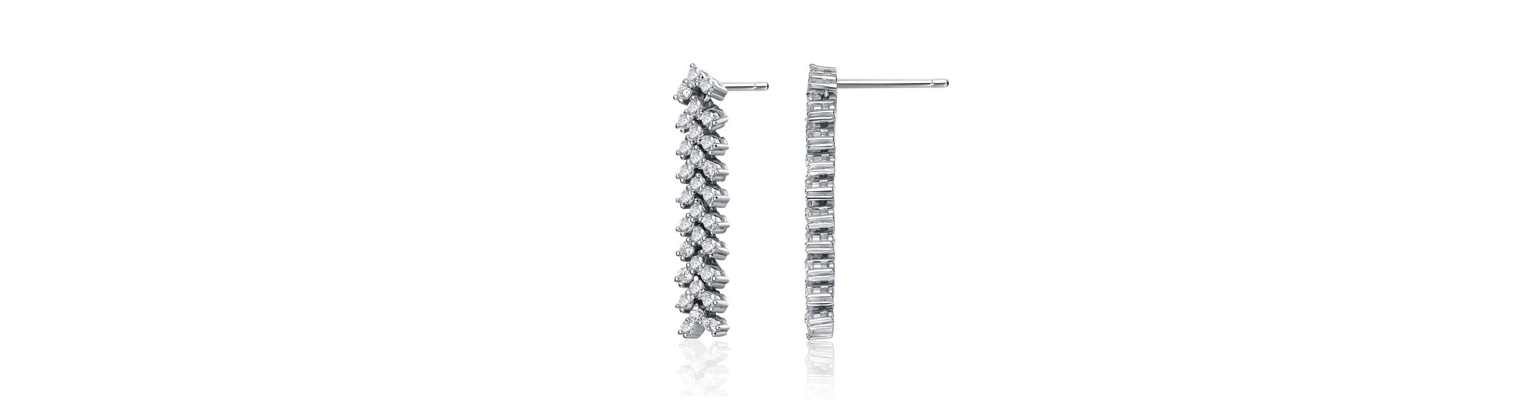 Lab Created Sterling Silver White Gold Plated with Clear Triangle Shaped Cubic Zirconia Linear Drop Earrings