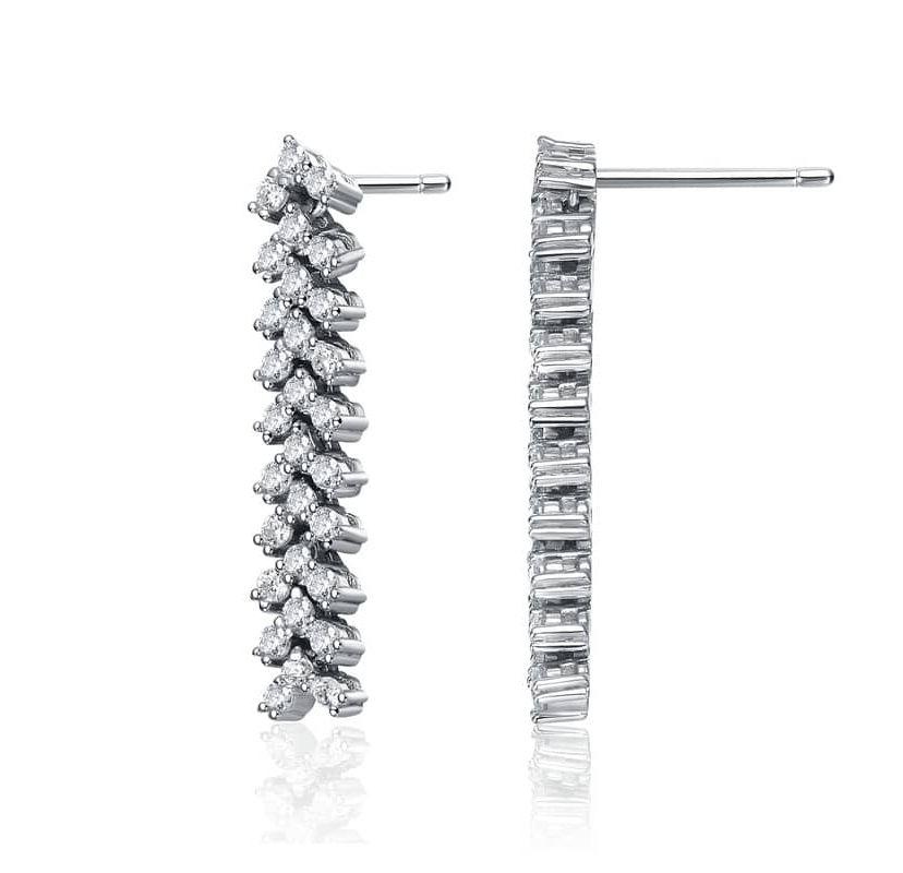 Lab Created Sterling Silver White Gold Plated with Clear Triangle Shaped Cubic Zirconia Linear Drop Earrings