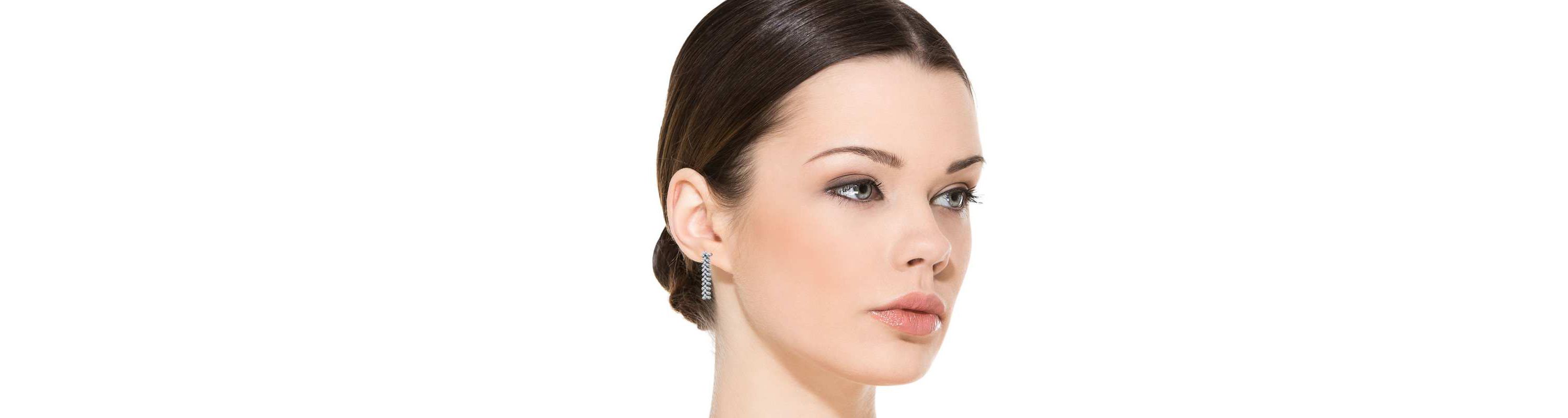 Lab Created Sterling Silver White Gold Plated with Clear Triangle Shaped Cubic Zirconia Linear Drop Earrings