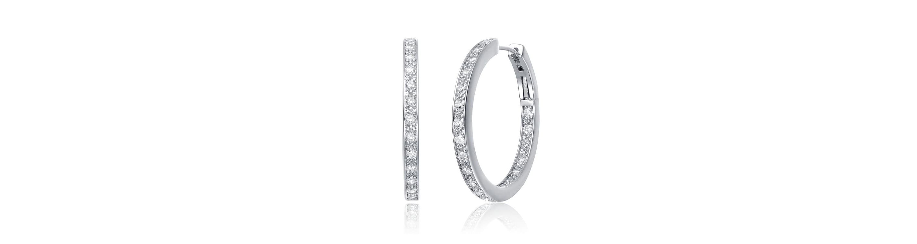 Lab Created Sterling Silver White Gold Plated with Clear Cubic Zirconia Hoop Earrings