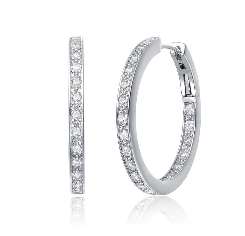 Lab Created Sterling Silver White Gold Plated with Clear Cubic Zirconia Hoop Earrings