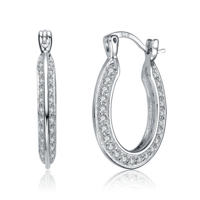 Rozzato Lab Created Sterling Silver White Gold Plated with Clear Cubic Zirconia Horseshoe Hoop Earrings