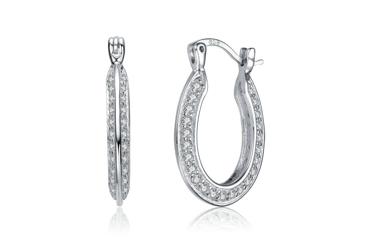 Lab Created Sterling Silver White Gold Plated with Clear Cubic Zirconia Horseshoe Hoop Earrings