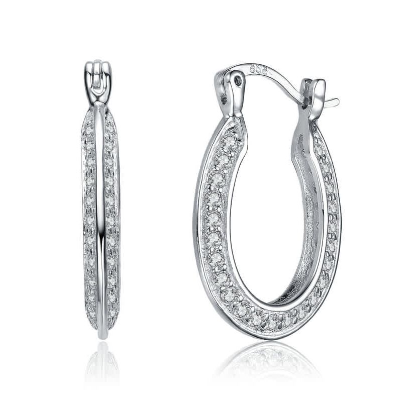 Lab Created Sterling Silver White Gold Plated with Clear Cubic Zirconia Horseshoe Hoop Earrings