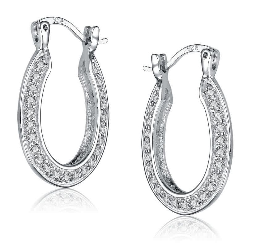 Lab Created Sterling Silver White Gold Plated with Clear Cubic Zirconia Horseshoe Hoop Earrings