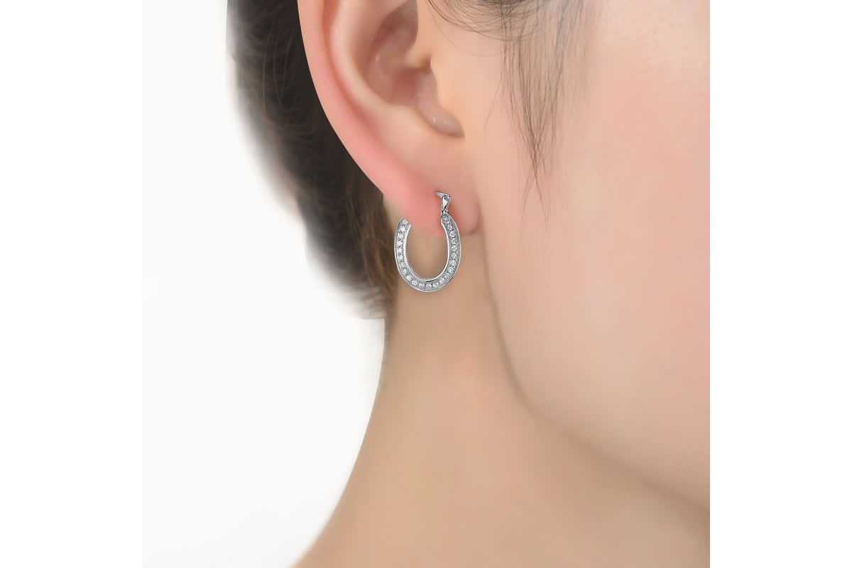 Lab Created Sterling Silver White Gold Plated with Clear Cubic Zirconia Horseshoe Hoop Earrings