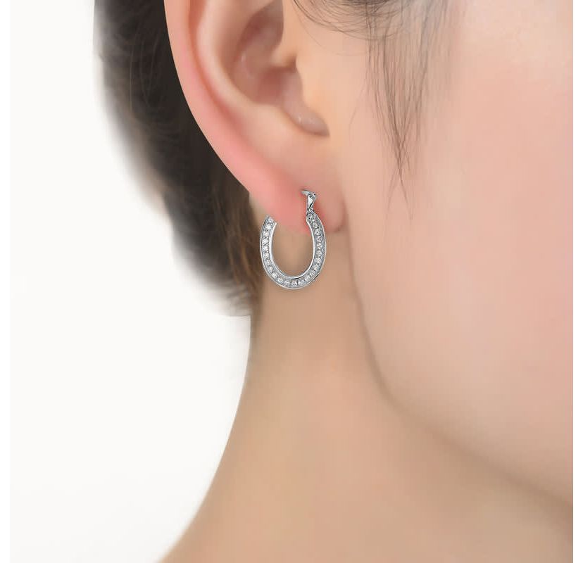 Lab Created Sterling Silver White Gold Plated with Clear Cubic Zirconia Horseshoe Hoop Earrings