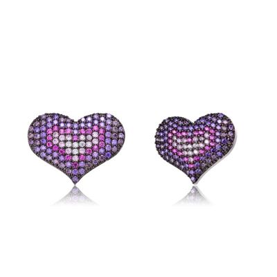 Rozzato Lab Created Teens Sterling Silver Black Plated with Multi Colored Cubic Zirconia Heart Stud Earrings