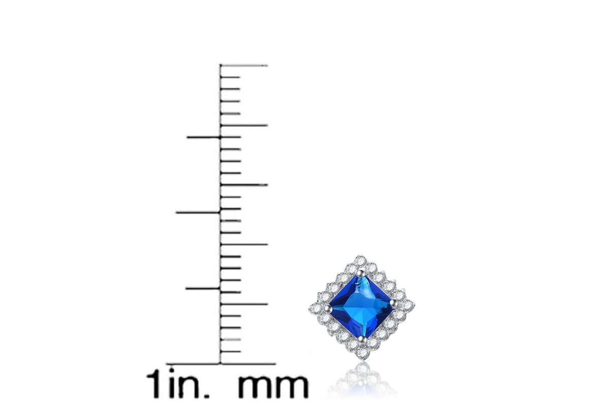 Lab Created Sterling Silver White Gold Plated with Sapphire Blue Cubic Zirconia Sapphire Square Shape Earrings