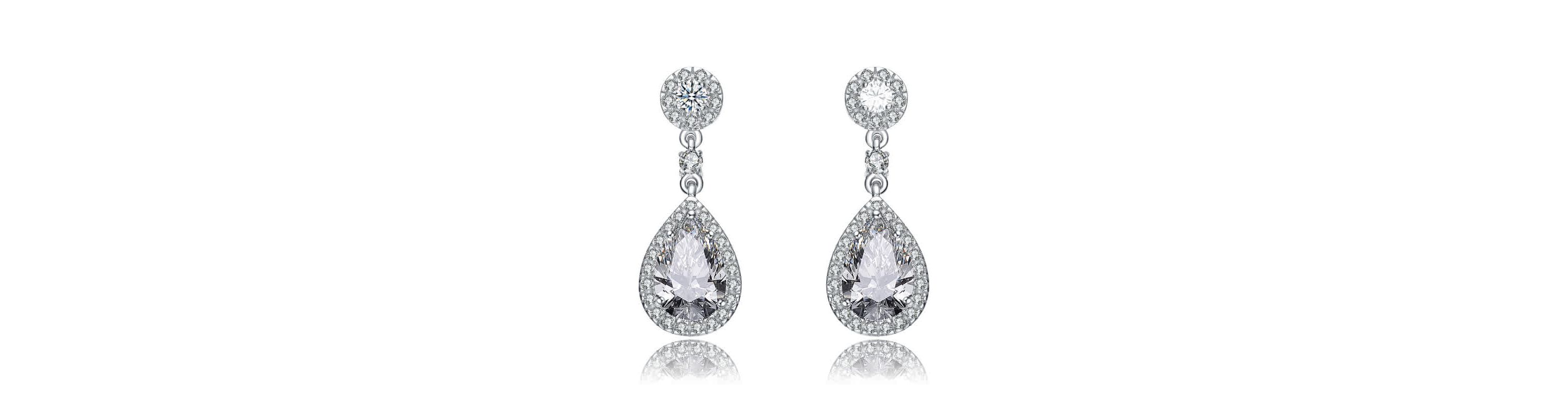 Lab Created Sterling Silver White Gold Plated with Clear Pear Cubic Zirconia Drop Earrings