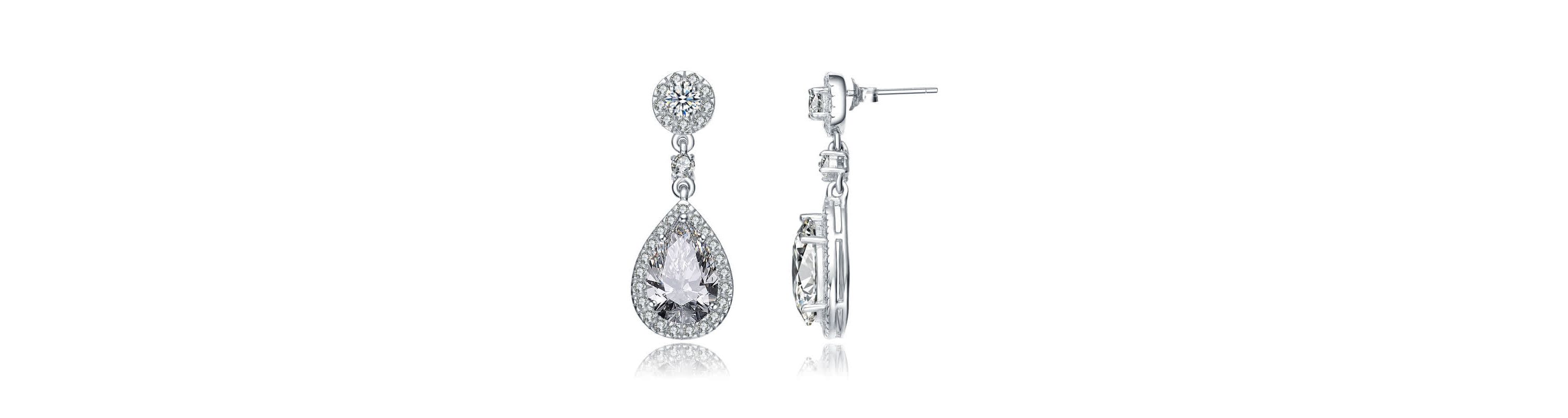 Lab Created Sterling Silver White Gold Plated with Clear Pear Cubic Zirconia Drop Earrings