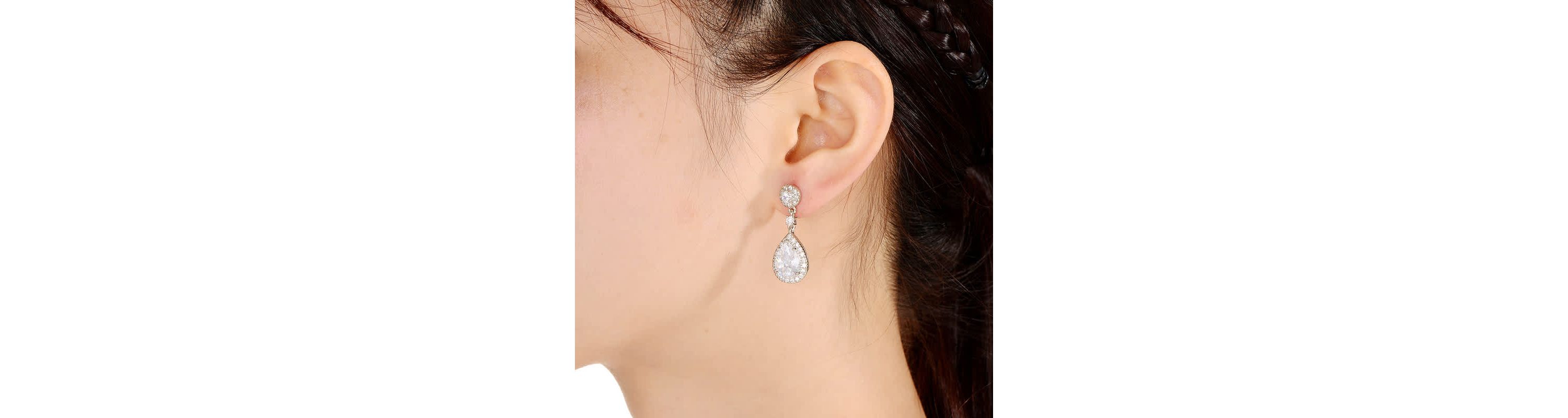 Lab Created Sterling Silver White Gold Plated with Clear Pear Cubic Zirconia Drop Earrings