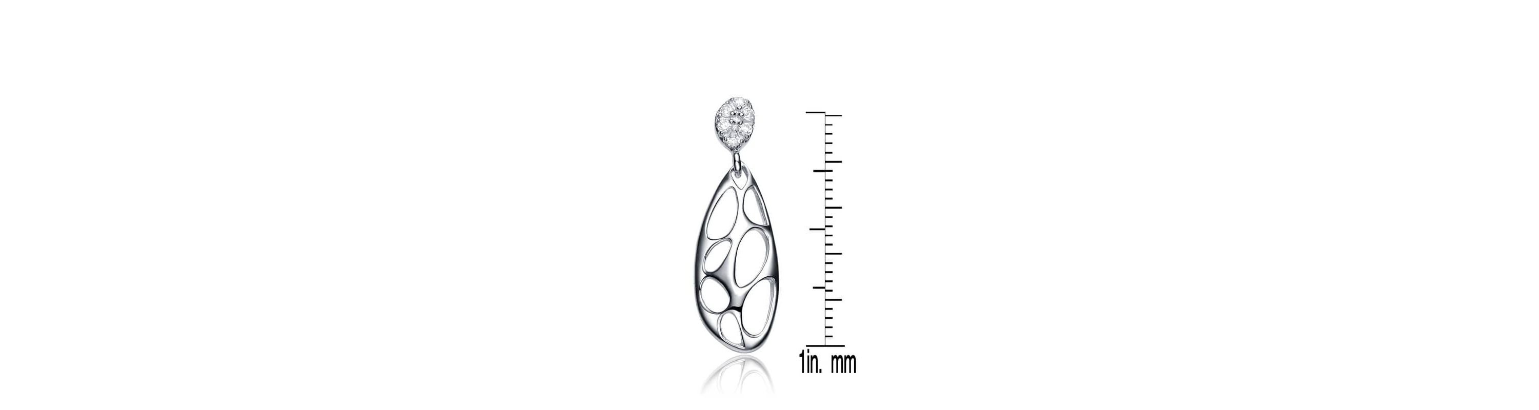 Lab Created Sterling Silver White Gold Plated with Clear Cubic Zirconia Oval Drop Lace Design Earrings